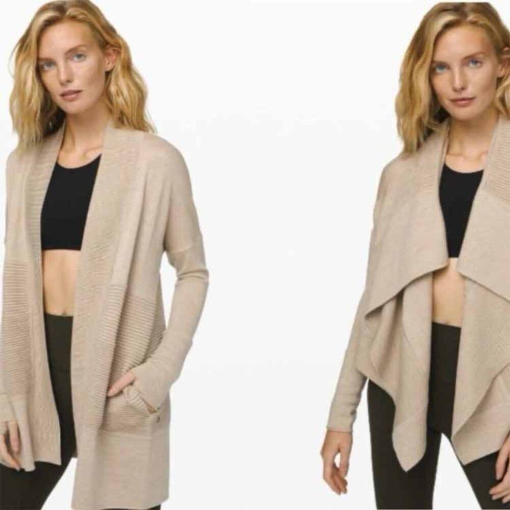 Lululemon Cardigan Womens Sz 8 Merino Wool Ribbed Open Front Sweater Jacket